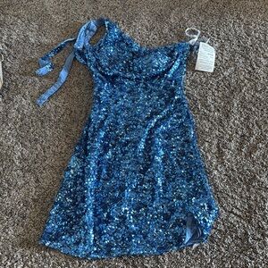 Terry Costa Sequin One shoulder dress